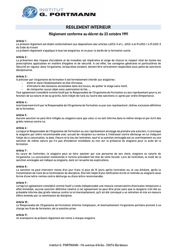 Notre Règlement Intérieur